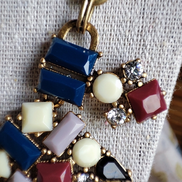 J. Crew Art Deco Revival Brass Tone Necklace Lifesaver Clasp Navy Lavender EUC - Picture 6 of 10